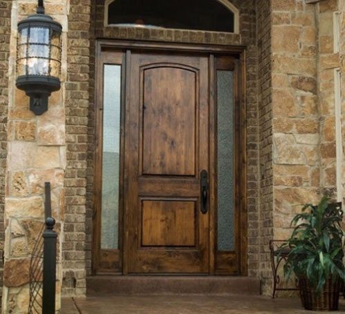 Front entry solid wood door with (2) sidelights tuscany design for sale