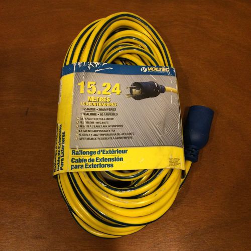 Voltec — 12/3 SJTW Locking Extension Cord, 50-ft, Yellow w/ Blue Strp — 05-00128
