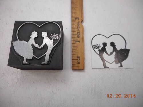Letterpress Printing Printers Block, Valentine, Couple inside Heart, Silhouette