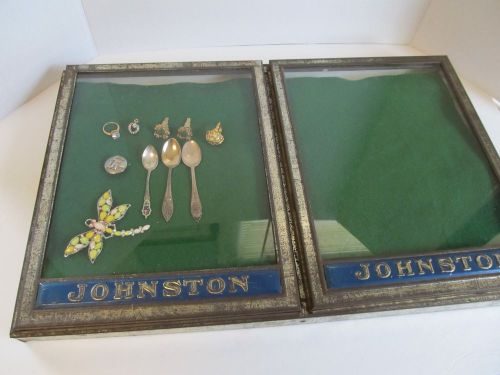 Vtg johnston metal w/ double glass doors store bin cover,jewelry display case for sale