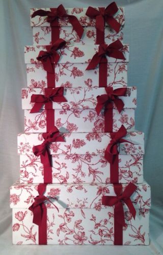 Set Of 5 Gift Boxes Decorative Organizing Flowers Ribbons Any Occasion Bob&#039;s