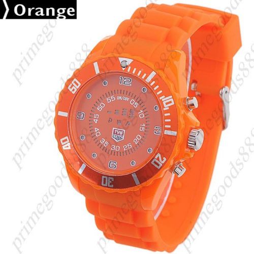 LED Digital Round Case Rubber Quartz Wrist Wristwatch Women&#039;s Orange