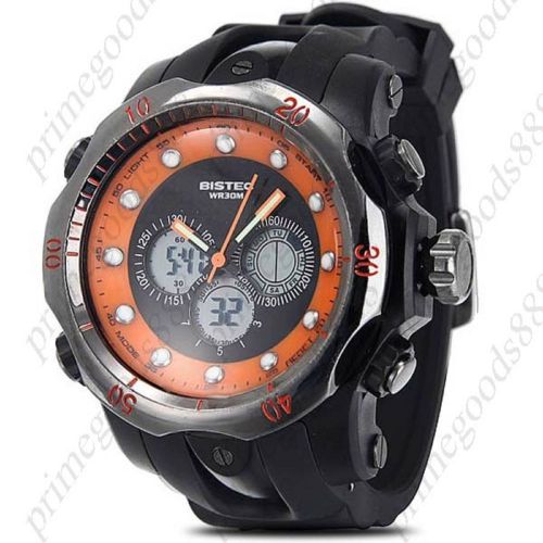Waterproof digital quartz analog men&#039;s wristwatch black orange glowing hands for sale