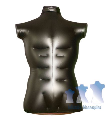 Inflatable male torso large, black and wood table top stand, brown for sale