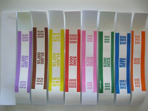500 Self-Sealing Currency Straps/Bands You Chose Denominations