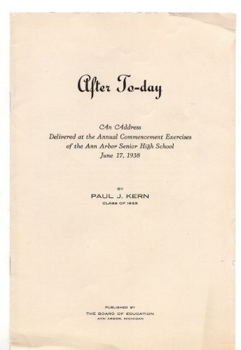 VINTAGE EPHEMERA ~ 88BB  AFTER TO0DAY 1938 COMMENCEMENT PUAL KERN