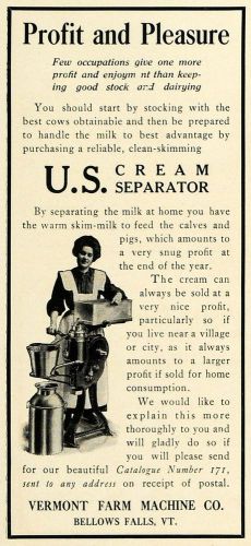 1909 ad u. s. cream separator vermont farm machine - original advertising sub1 for sale