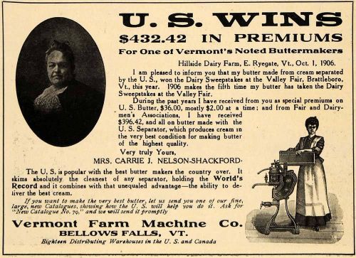 1906 Ad Vermont Farm Machine Butter Churn E. Ryegate - ORIGINAL ADVERTISING TIN4