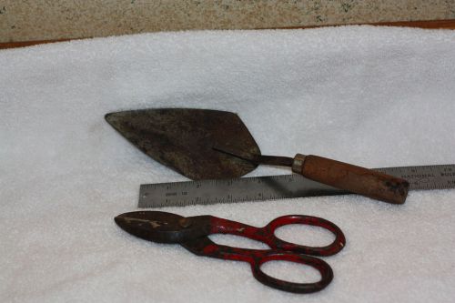 Lot of two antique tools  masonry pointing trowel and steel snippers for sale