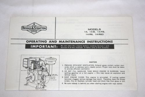 Briggs &amp; Stratton &#034;OPERATING &amp; MAINTENANCE INSTRUCTIONS&#034; for Engine Models 14...