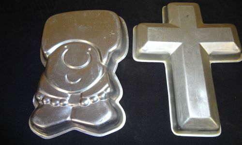 Hd lot of 2 &#034;wilton&#034; aluminium  cake mold ziggy/christian cross baking pan for sale