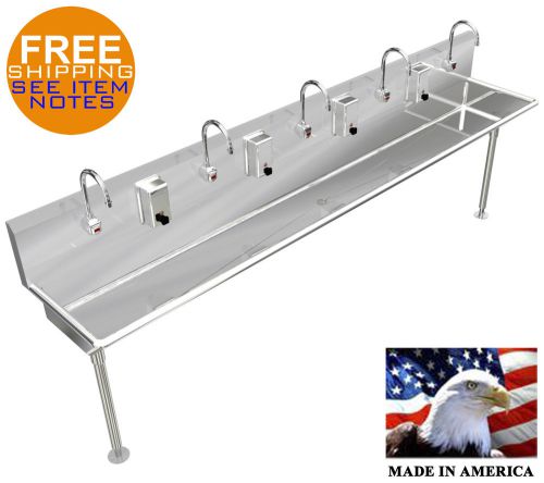 Hand sink 100&#034;=8&#039;-4&#034; 5 users h.d. stainless steel automatic hands free faucet for sale