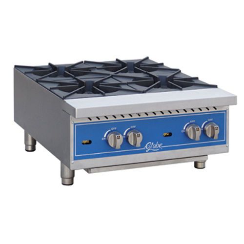 Globe GHP24G Hot Plate, Gas, Countertop, 4 Burners (22,000 BTU Each), Cast Iron