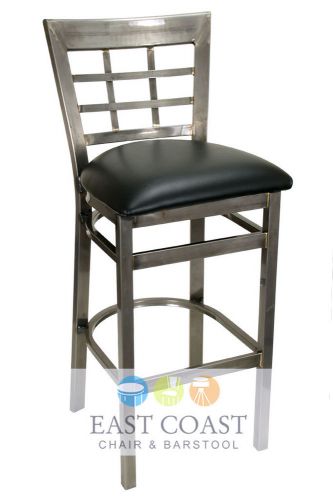 New gladiator clear coat window pane metal bar stool with black vinyl seat for sale