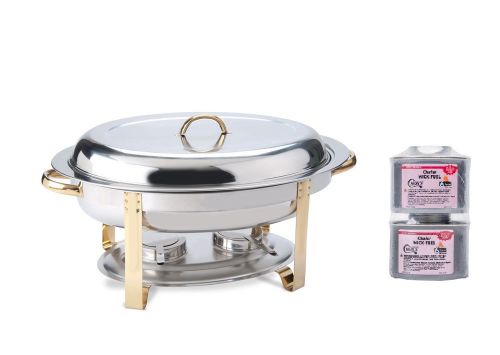 New  Deluxe 6 Qt. Oval Gold Accent Chafer Chafing Set Lowest $ Guarantee Bonus