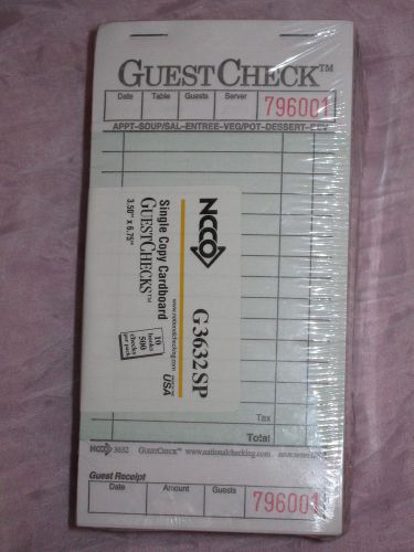 National Checking NCCFO Guest Check G3632SP Single Copy Cardboard 10 Books #MS09