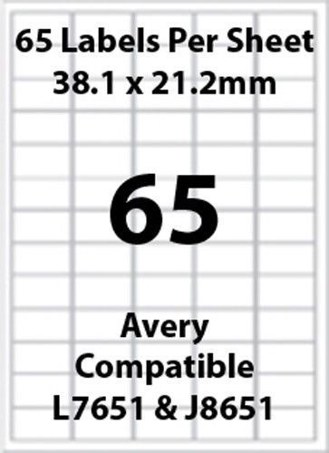 Avery L7651 Compatible Inkjet/Laser - 65 Blank Address Labels - 10 Sheets