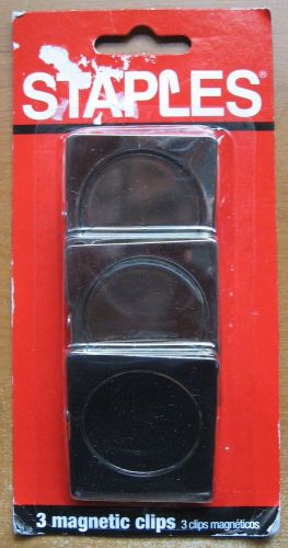 3 SQUARE Magnetic Clips Heavy Duty 1 3/4&#034; 44mm STAPLES 2002 New in Package