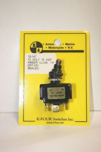 K-four off-on triple sealed amber inc lamp lighted tip switch-12vdc-15a (13-147) for sale