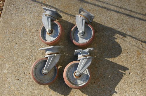 Hd set of 4 red polyurethane on steel swivel casters with 6&#034; wheels &amp; 8 1/2&#034; oah for sale