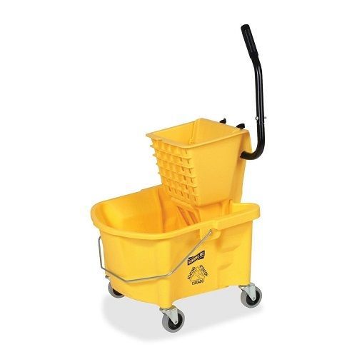 Mop Bucket With Wheels  Cleaning Supplies Wringer Yellow 6.50 Gallon Genuine Joe