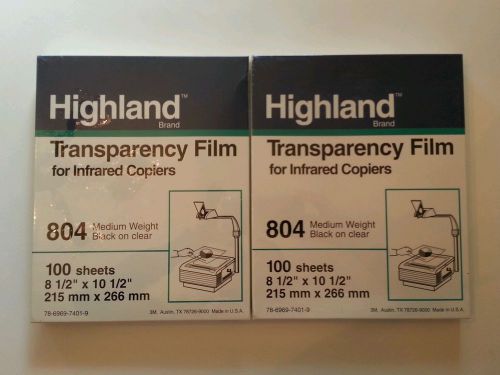 TRANSPARENCY FILM: NEW 2 pks.100 sheets each,804 Med Wgt. BK on Clear, Highland