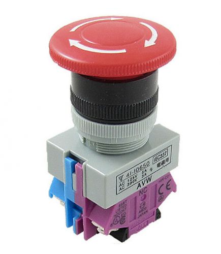 AC 600V 10A Red Sign Mushroom Emergency Stop Push Button Switch 22mm 1 NO 1 NC