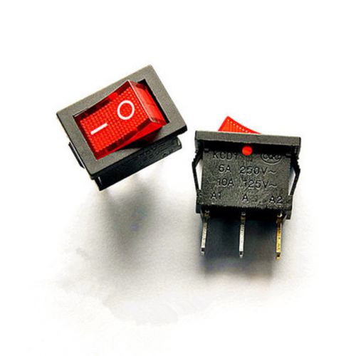 10PCS 2 files 3 Pin Medium rocker switch power switch 6A 250V Red LED