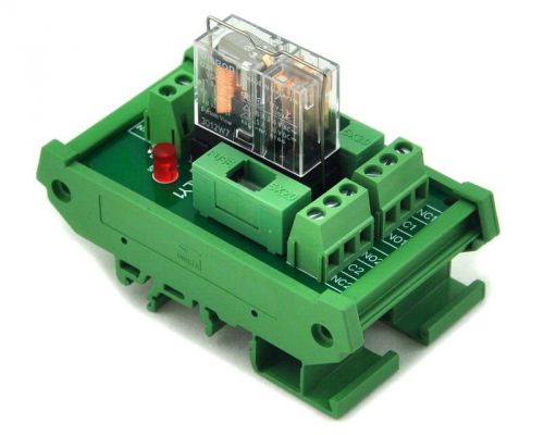 DIN Rail Mount Fused DPDT 5A Power Relay Interface Module, G2R-2 24V DC Relay.