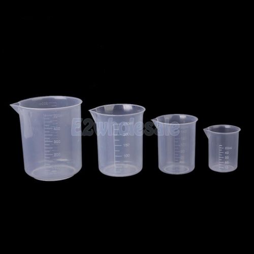 4pcs 50 150 250 500ml transparent plastic lab graduated beaker measuring cups for sale