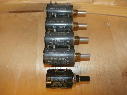 helipot lot of 5 ,4 @#7216 r10kl.25 @ 1 bourns 7923m-3509s-1-103