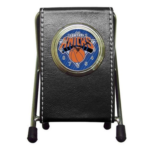 Custom New York Knicks Leather Pen Holder Desk Clock (2 in 1) Free Shipping