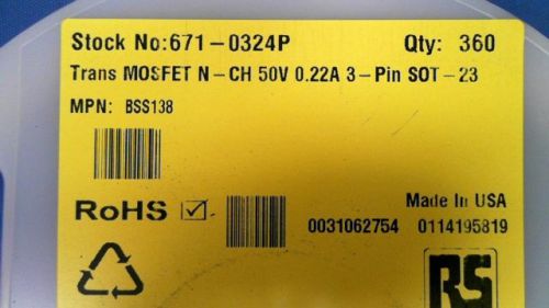 345-pcs fet/mosfet n-channel 50v 220ma fairchild bss138 138 for sale