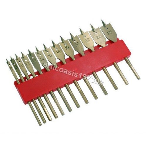 Flat wood metric drill bit set -  size 6mm to 20mm on storage rack for sale
