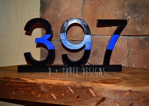 Police Thin Blue Line Wooden Badge Number Custom Police Decor/Gift