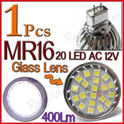 1 Pcs MR16 Bulb 20-SMD5050 LED White 12V SpotLight Lens Glass Lamp