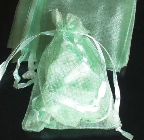 50Pcs Solid Light Green Drawstring Organza Flare Wedding Gift Pouch Bag 2.7x3.5&#034;