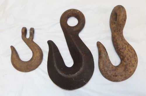 3 large vintage grab hooks cable chain lifting sling eye for sale