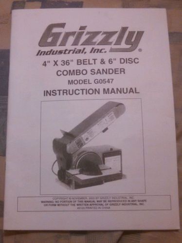 Grizzly 4&#034; x 36&#034; belt &amp; disc combo sander owners manual
