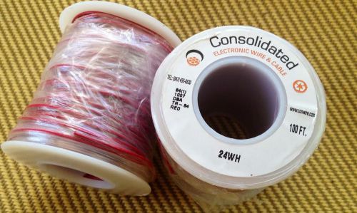 2 Spools of Consolidated Electronic Wire &amp; Cable 100ft 24WH 1007 OSA TR-64 RED