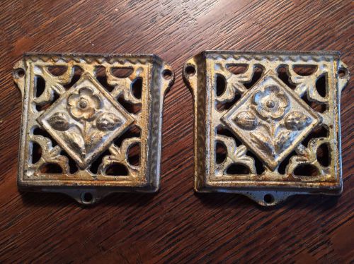 2 Antique Victorian Cast Iron Wall Pocket Business Card Holder Flower Hardware