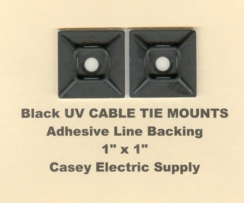 100 1&#034; x 1&#034; Cable Tie Mounts BLACK UV Nylon  w/ Adhesive Backing MADE IN USA