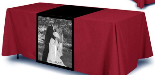 WEDDING PHOTO NAME CUSTOM PRINTED TABLE RUNNER 36&#034;x 72&#034; w TABLE CLOTH THROW