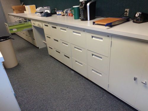 SCHOOL OFFICE COUNTERS, CABINETS, (2) CUBICLES. Disassembled.  LOCAL PICKUP ONLY