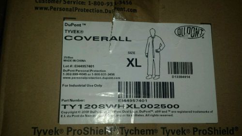 Dupont Tyvek Coverall Size XL Open Wrist &amp; Ankle 25 each factory sealed box