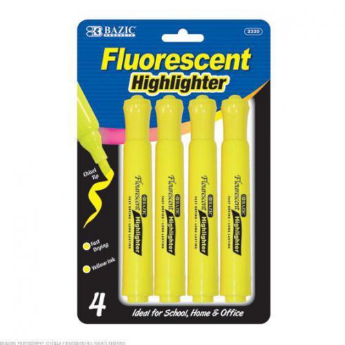 BAZIC Yellow Desk Style Fluorescent Highlighters 24 Packs of 4 2320-24