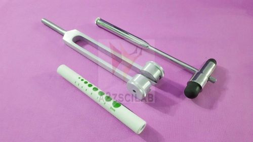 Set of 3 pcs reflex buck percussion hammer penlight tuning fork c 128 cps for sale