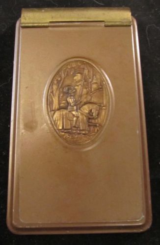 Vintage Metal Note Pad Holder With Knight In Full Armor On Horseback Design 1950