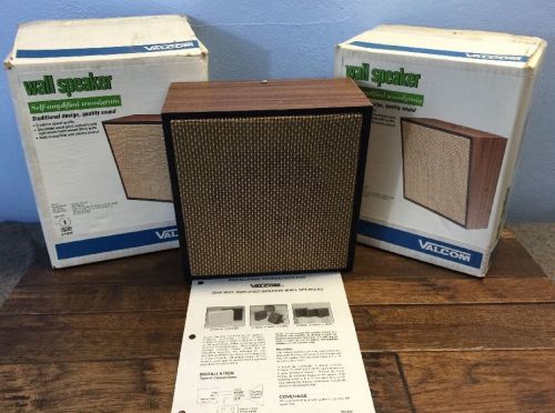 2 Vtg NOS Valcom Wall Speakers Self Amplified Wood Grain V-1022C Pair Unused