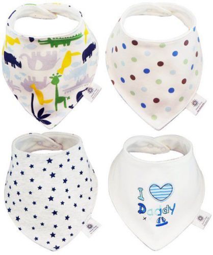 Smiling Baby Extra Absorbent 4 - Pack Cotton Baby Bandana Drool Bibs, Unique Cut